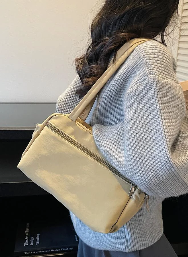 Take Two Beige Shoulder Bag with Zip Closure