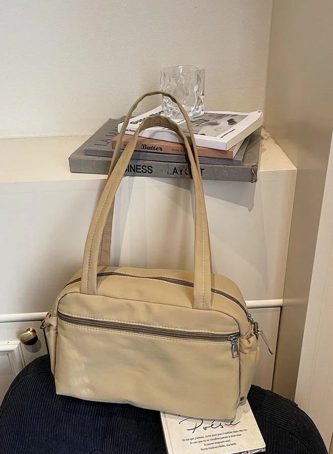 Take Two Beige Shoulder Bag with Zip Closure