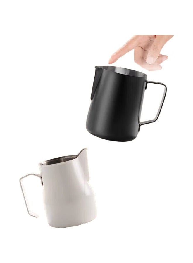 Teotm Pointed Latte Art Cup, 304 Stainless Steel Latte Art Pitcher, Coffee Frothing Cup, Milk Pitcher, White, 350Ml - Image 1