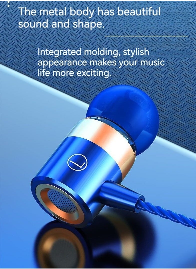 Bukela Metal heavy bass wired in-ear headphones with wire-controlled tuning earbuds with microphone (blue)  - Image 2