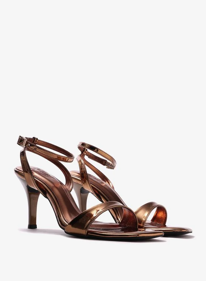 Pair-Ie Tales Gold Ankle Strap Stiletto Heel Sandals