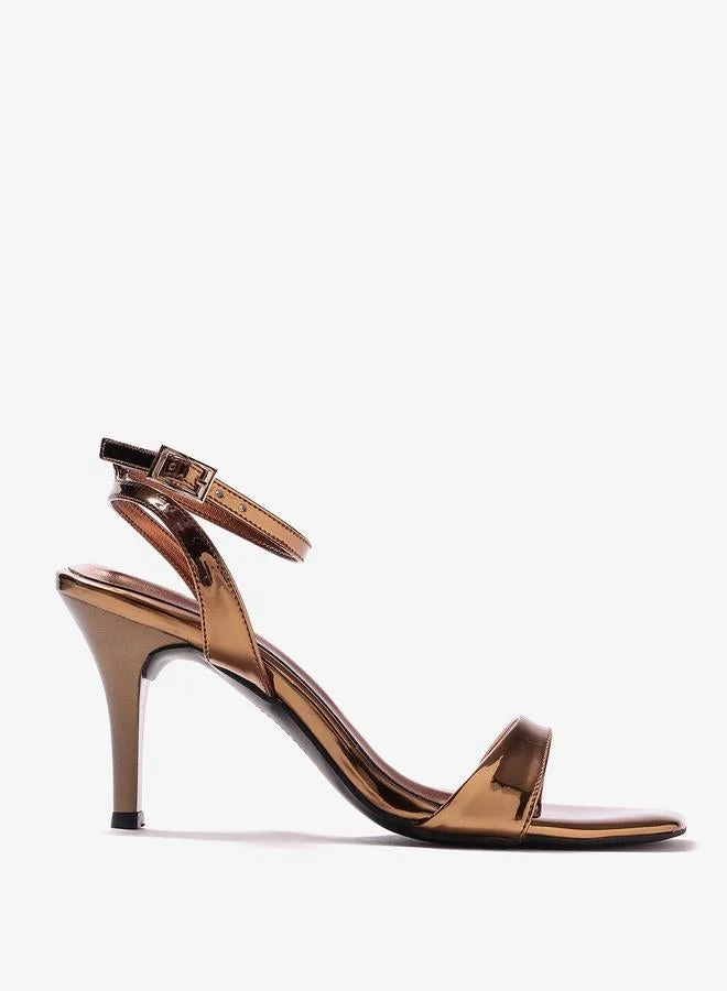 Gold Ankle Strap Stiletto Heel Sandals