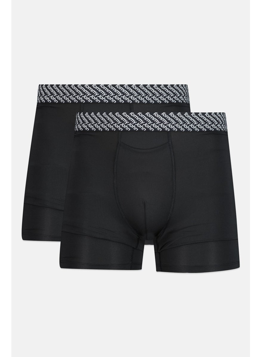 Tommy John - Men 2 Pieces  8 inseam Brand Logo Boxer Briefs, Black - Image 1