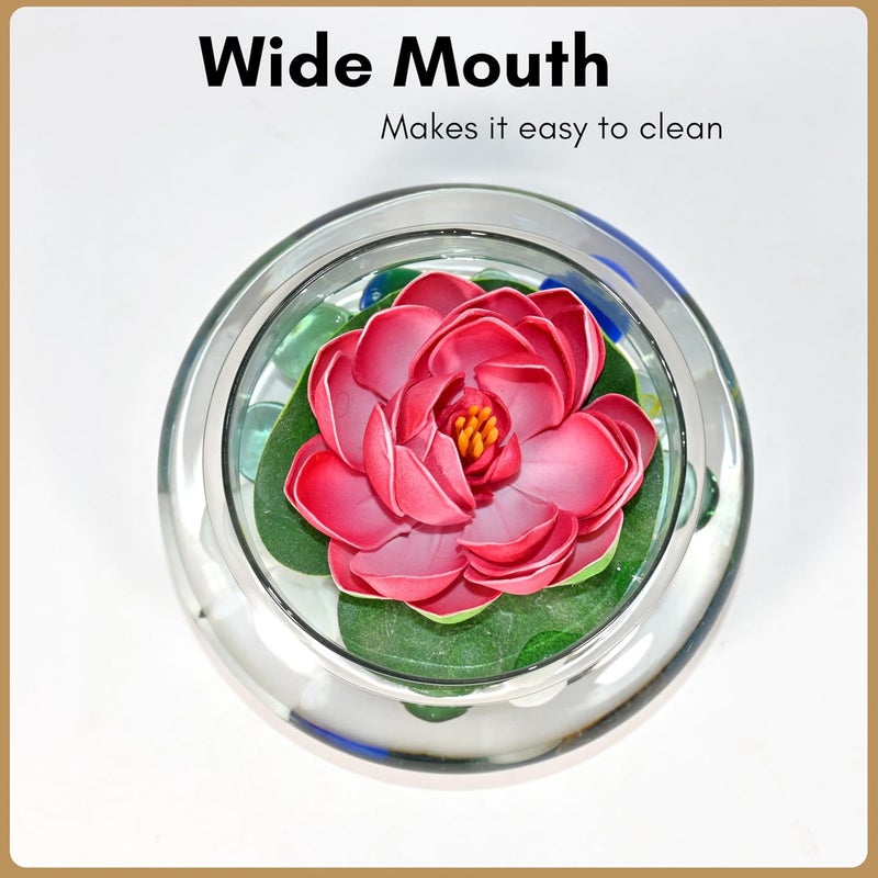 Greenfills Greenfills Glass Lotus Flower Vase with Colourful Stones 30 cm Diameter Centrepiece for Mini FlowersAntique Collections for Wedding Decorations Table Top Decor  - Image 4