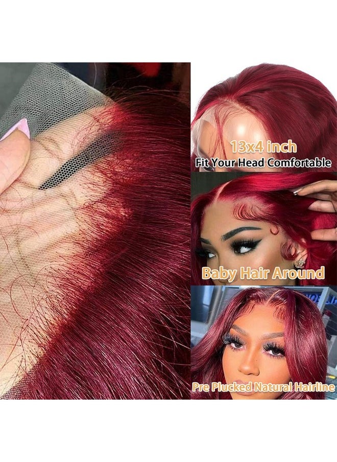 ROYAL IMPRESSION 99J Burgundy Lace Front Wigs Human Hair Glueless Wine Red Colored Body Wave Wigs Pre Plucked With Baby Hair 150% Density 13X4 Hd Transparent Lace Frontal Wigs For Women (24 Inch)  - Image 2