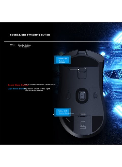 Ajazz Aj199pro Wireless Three-mode Gaming Mouse With Paw3395 Sensor, Approximately 59g Lightweight Right-handed Gaming Mouse, Audible/light Sound Switch, 4k Support, Black