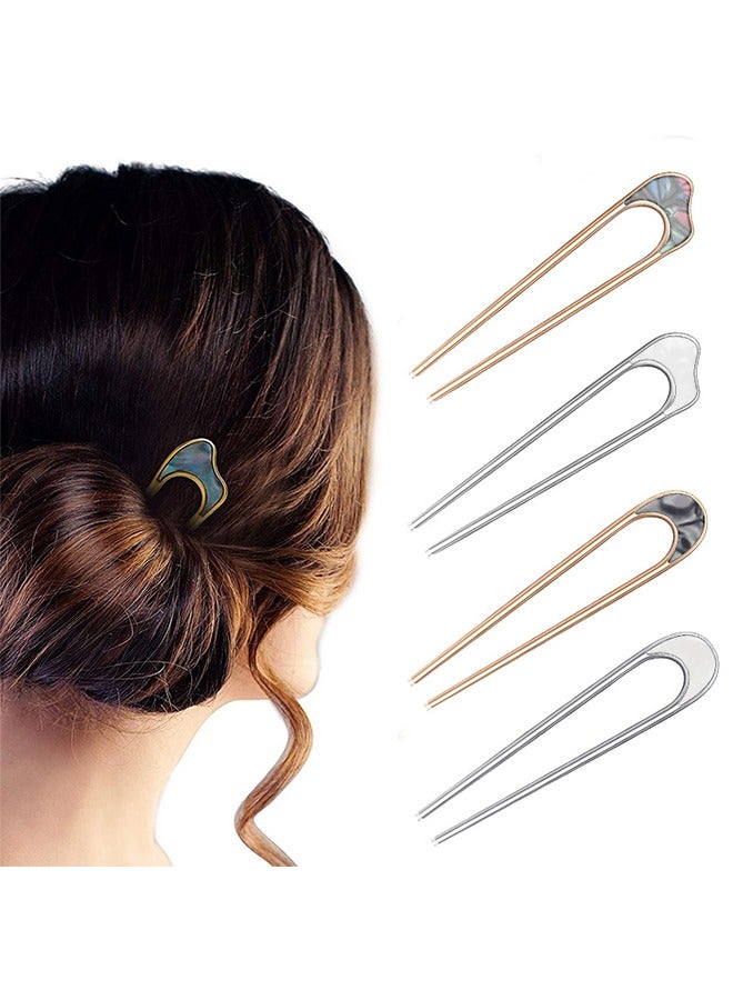 Beyond 4 Pcs Metal U Shaped Hair Pins, Vintage French Hair Fork for Thick Medium Hair, Hair Pin Hairstyle Chignon for Women Girls (Gold+Silver) - Image 4