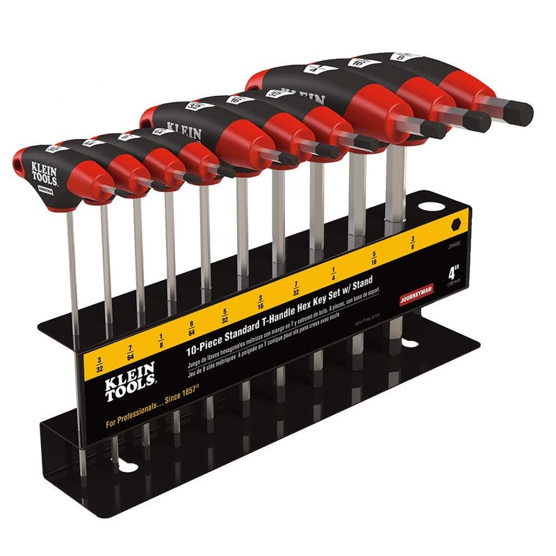 Klein Tools JTH410E THandle Hex Key Set SAE Inch Sizes Allen Wrench Set with 4Inch Blades Stand Included 10Piece