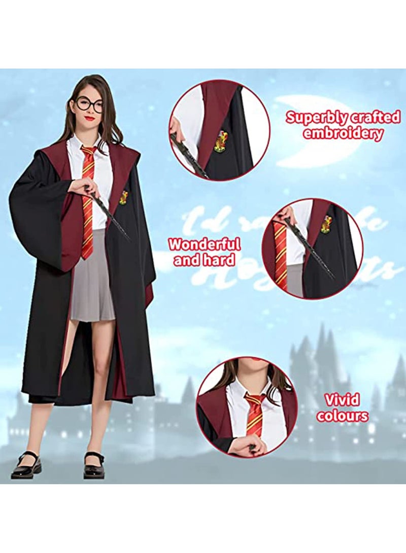 TAPIT 6PCS Kids Wizard Robes Cosplay Party Costume Magic Adults Wizard Cloak Wizarding Unisex Dress Up Magic Robe Cape Costume Hat Glasses Frame Tie Light Wand Necklace Costume for Boys Girls Gifts  - Image 2