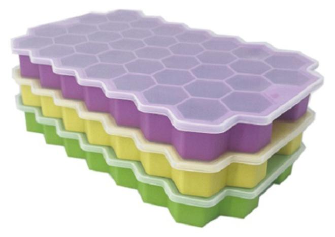 Honeycomb Reusable Ice Molds Cubes Tray Bundle 3 Pack Silicone Small Ice Cube Tray with Cover Honeycomb Ice Ball Mold For Ice Making - Image 1