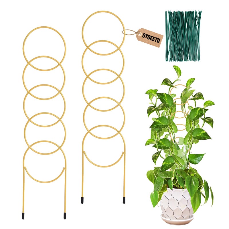 OYOEETD 17.5 Inch Indoor Plant Trellis for Climbing Plants,Metal Trellis,Small Garden Trellis for Potted Plants,Plant Stakes for Indoor Plants Accessories Hoya,Flower,Plant Support (Golden-Metal) - Image 1