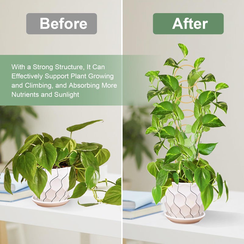 OYOEETD 17.5 Inch Indoor Plant Trellis for Climbing Plants,Metal Trellis,Small Garden Trellis for Potted Plants,Plant Stakes for Indoor Plants Accessories Hoya,Flower,Plant Support (Golden-Metal) - Image 3
