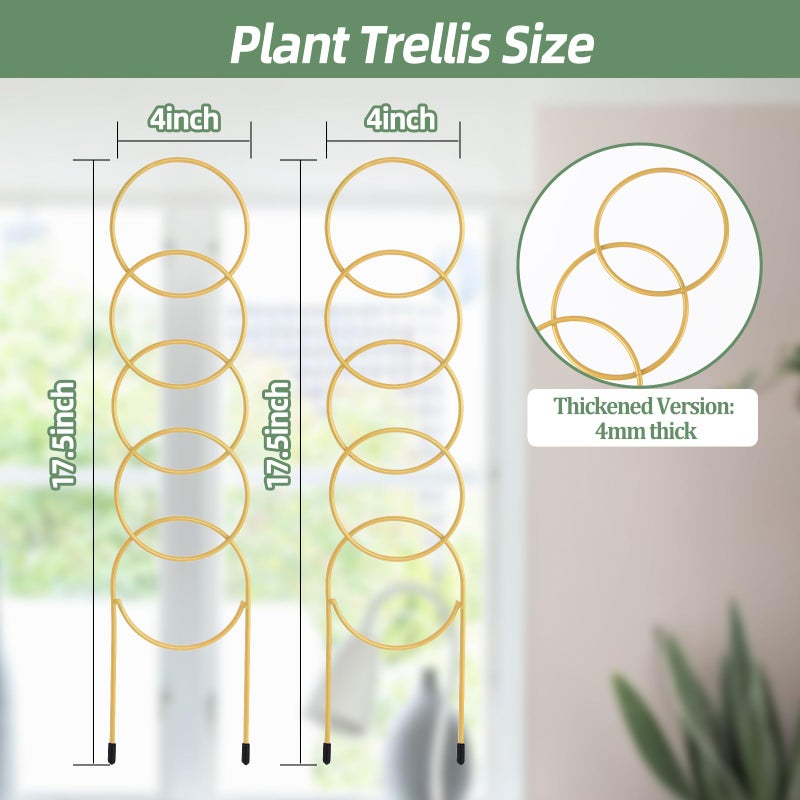 OYOEETD 17.5 Inch Indoor Plant Trellis for Climbing Plants,Metal Trellis,Small Garden Trellis for Potted Plants,Plant Stakes for Indoor Plants Accessories Hoya,Flower,Plant Support (Golden-Metal) - Image 2