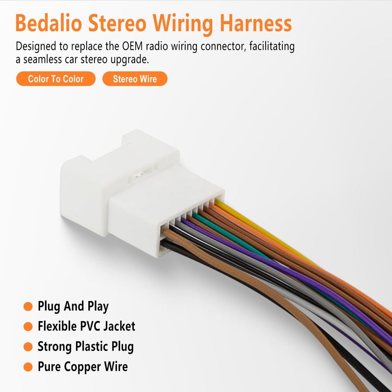 Bedalio Radio Wiring Harness for 2001-2007 Toyota Highlander 2002-2006 Camry Lexus ES 330 2002-2006, 20-Pin Wire Connector Install Aftermarket Stereo Head Unit - Image 2