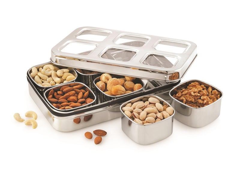 JVL Stainless Steel Vista Dry Fruit Container (6 - Container), Silver - Image 1