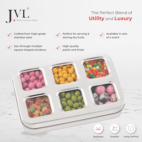 JVL Stainless Steel Vista Dry Fruit Container (6 - Container), Silver - Image 3