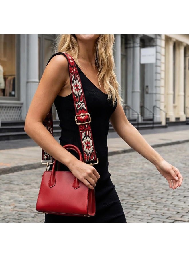 ROYGBCP Replacement Purse Strap Shoulder Strap Adjustable Crossbody Strap for Women Crossbody Wide Shoulder Bag, Red Floral-gold Metal, Width: 1.5 inches (3.8cm), Length: 28"~50" (65-130cm) - Image 2