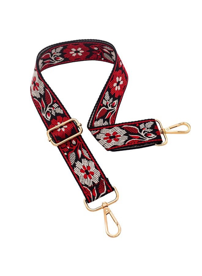 ROYGBCP Replacement Purse Strap Shoulder Strap Adjustable Crossbody Strap for Women Crossbody Wide Shoulder Bag, Red Floral-gold Metal, Width: 1.5 inches (3.8cm), Length: 28"~50" (65-130cm) - Image 1