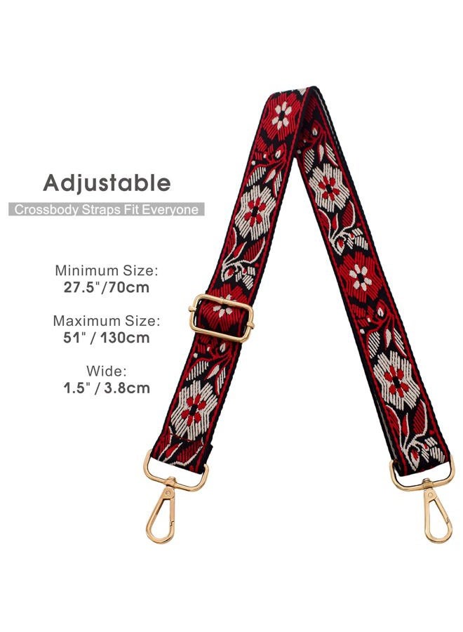 ROYGBCP Replacement Purse Strap Shoulder Strap Adjustable Crossbody Strap for Women Crossbody Wide Shoulder Bag, Red Floral-gold Metal, Width: 1.5 inches (3.8cm), Length: 28"~50" (65-130cm) - Image 3