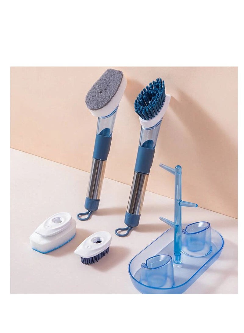 Generic Pilarmuture 4-in-1 Soap Dispensing Dish Brush Set – Long Handle Kitchen Brush Kit with 4 Replaceable Heads | Dishwashing Scrubbers for Pots, Pans, & Sink Cleaning 
