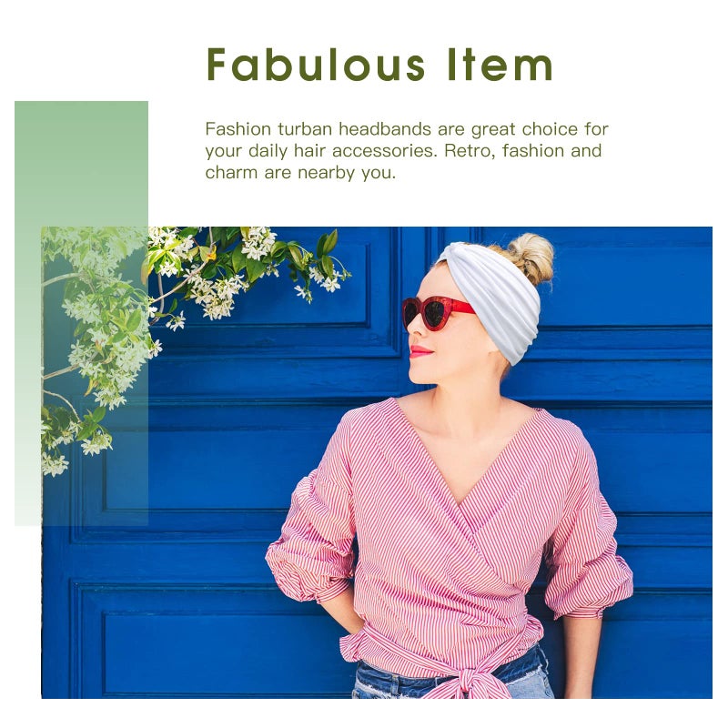 Tobeffect 7 Inches Wide Headbands for Women, Extra Large Turban Headband Boho Hairband Hair Twisted Knot Accessories, 6 Pack - Image 4