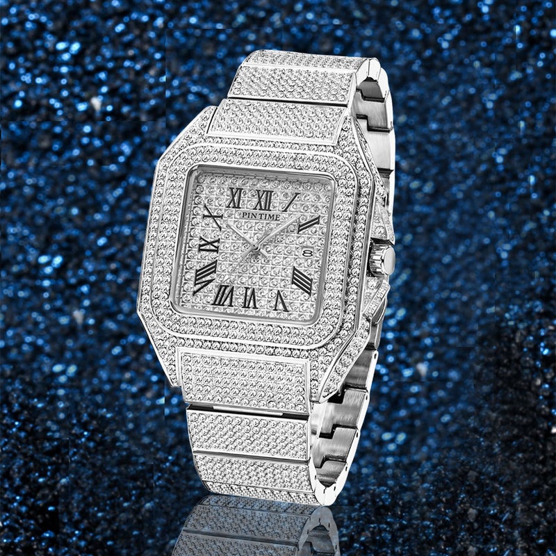 Pintime Men'S Watch Hip Hop Full Diamond Watch Men'S Quartz Calendar Men'S Watch Waterproof Non-Fading Watch - Image 3