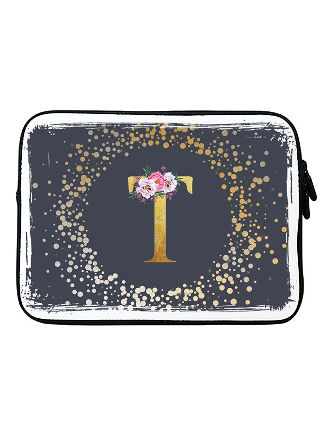 Stylizedd Laptop Sleeve Bag for Macbook 13, 14, 15, 16 inch- Custom Monogram Initial Letter Floral Pattern Alphabet - T  (Grey) - Image 1