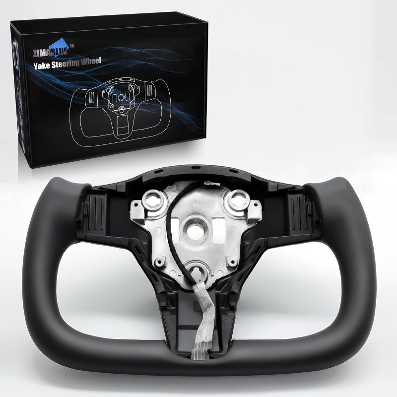 ZIMABLUE Yoke Steering Wheel Personalized Yoke Steering Wheel Nappa Leather without Front Trim for Tesla Model 3 20172023 Model Y 20192024 With Heating Function