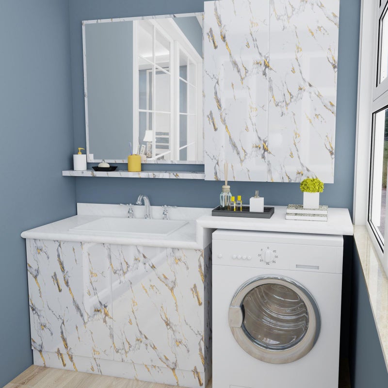 Yun-aeon Thick Marble Contact Paper for Countertops 15.7"x 78.7" - White and Gold Glossy Peel and Stick Wallpaper Self-Adhesive Removable Countertops for Kitchen Bathroom Cabinets - Image 5
