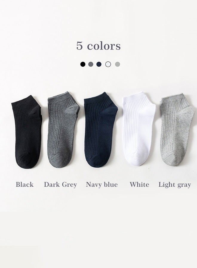 NIBEMINENT 5 Pair of Men's Double-needle Low Cut Socks Pure Cotton Breathable Sweat-absorbent Business for All Seasons Autumn and Winter Multicolor - Image 2