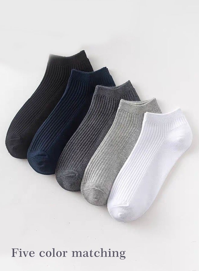 NIBEMINENT 5 Pair of Men's Double-needle Low Cut Socks Pure Cotton Breathable Sweat-absorbent Business for All Seasons Autumn and Winter Multicolor - Image 1
