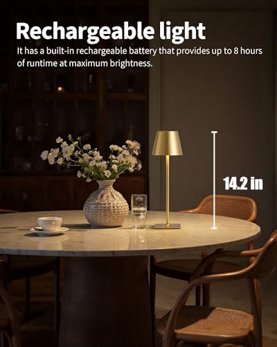 KDG 2 Pack Cordless Table Lamp Portable LED Desk Lamps 4000mAh Battery Operated 3 Color Stepless Dimming Up for Restaurant Bedroom Outdoor Camping Coffee Shop Night Light Rechargeable Gold - Image 3