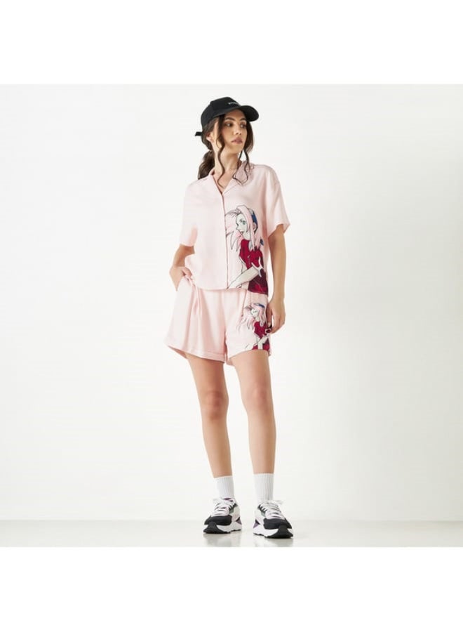 SP Characters Naruto Sakura Print Shirt with Camp Collar and Short Sleeves  - Image 4