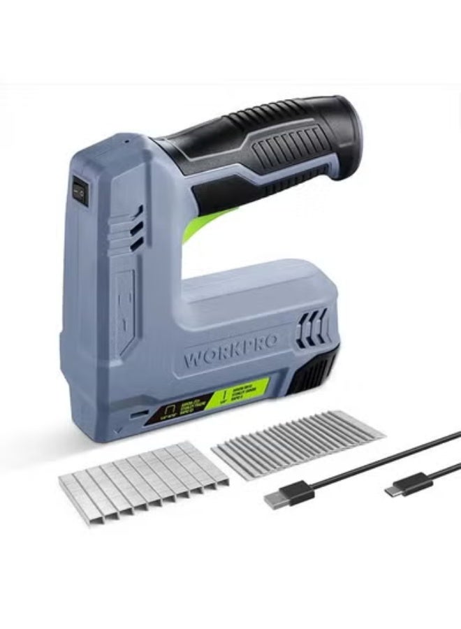 WORKPRO Power Electric Cordless 2-in-1 Staple and Nail Gun, 2.0Ah Battery Powered Stapler for Upholstery, Crafts, DIY, Including USB Charger Cable, 2000PCS of LIGHT DUTY and NAILS, Free gloves and measuring tape - Image 1