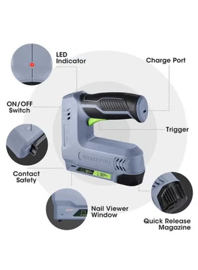 WORKPRO Power Electric Cordless 2-in-1 Staple and Nail Gun, 2.0Ah Battery Powered Stapler for Upholstery, Crafts, DIY, Including USB Charger Cable, 2000PCS of LIGHT DUTY and NAILS, Free gloves and measuring tape - Image 3