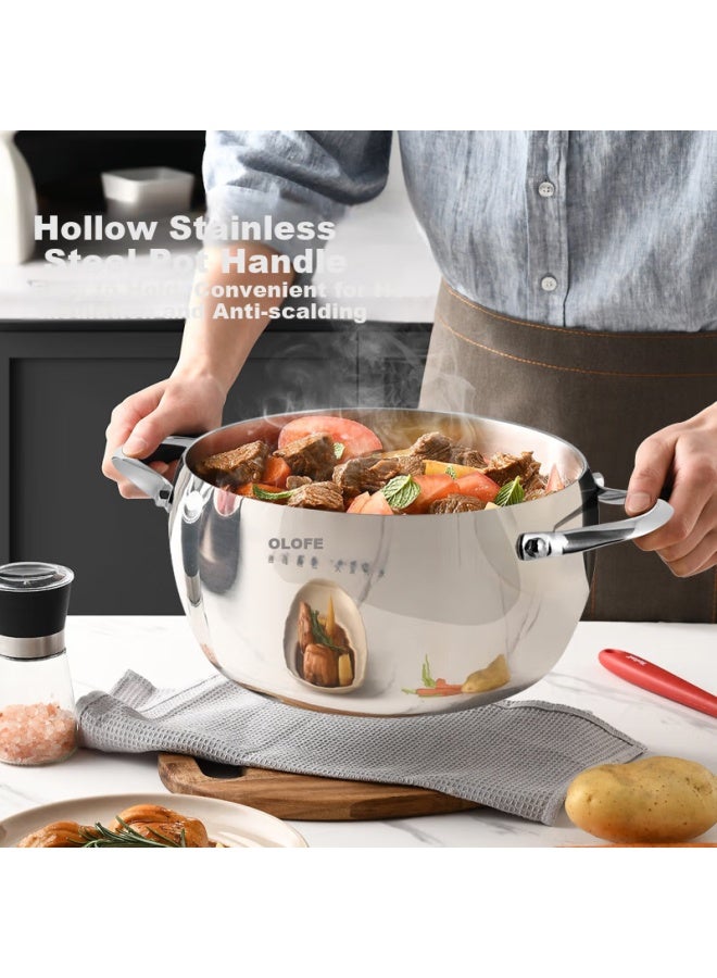 Olofe 316 Stainless Steel Soup Pot Without Coating, Baby Food Pot, Thickened Base Porridge And Soup Pot, Stew Pot, Universal 22cm - Image 2