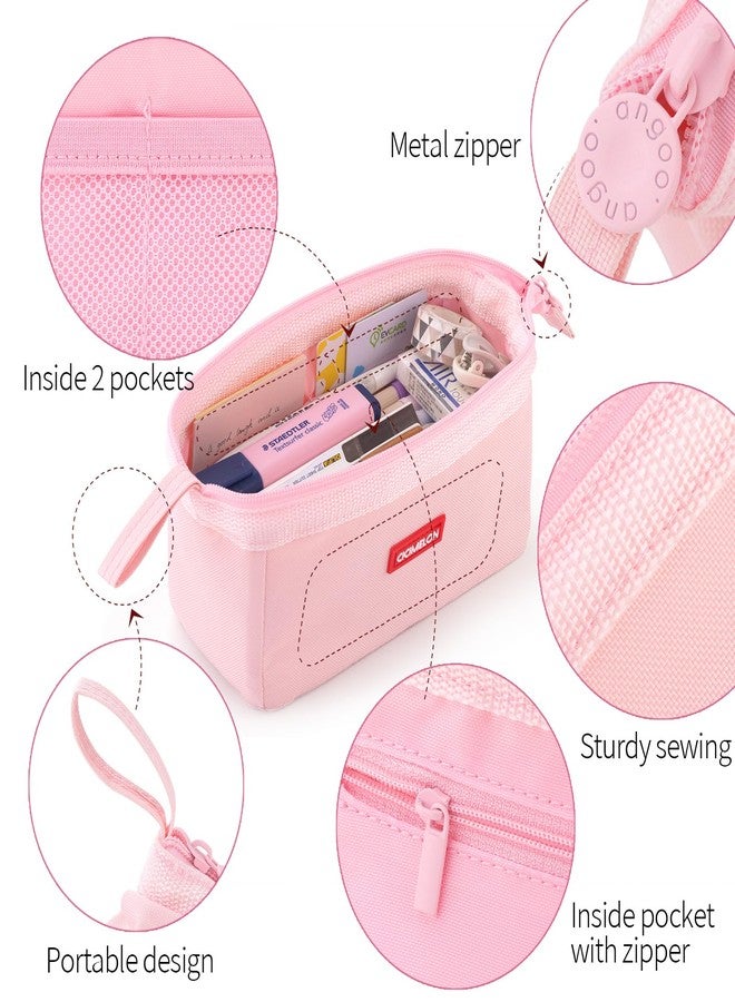 CICIMELON Pencil Case Large Capacity Pen Pouch Multifunctional Pencil Bag for School Students Teen Girls Office Women Adult (Light Pink) - Image 3
