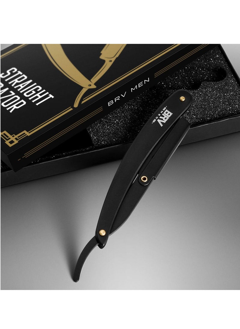 BRV MEN Professional Straight Edge Barber Razor w/ 100 Lord Platinum Single Edge Razor Blades | Straight Razors for Men | Barbershop Accessories | Mens Shaving Knife & Shavette - Black  - Image 2