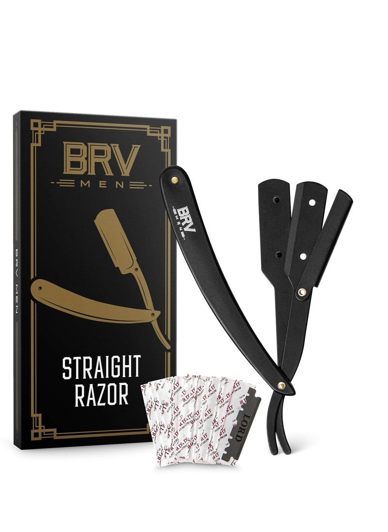BRV MEN Professional Straight Edge Barber Razor w/ 100 Lord Platinum Single Edge Razor Blades | Straight Razors for Men | Barbershop Accessories | Mens Shaving Knife & Shavette - Black  - Image 4