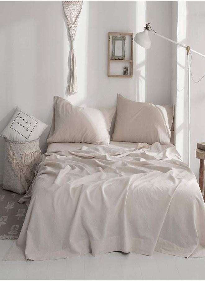 Simple&Opulence Simple&Opulence Belgian Linen Sheet Set Solid Color - 4 Pieces (1 Flat Sheet, 1 Fitted Sheet & 2 Pillowcases) Natural Flax Cotton Blend Soft Breathable Farmhouse Bedding - Queen Size, Linen/Beige 
