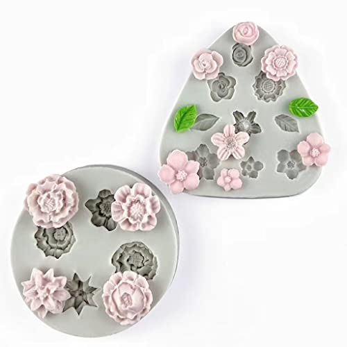 meeeyya Flower Polymer Clay Molds, 2Pcs Polymer Clay Molds for Jewelry Making, Daisy Sunflower Rose Miniature Silicone Molds (13Flowers) - Image 1