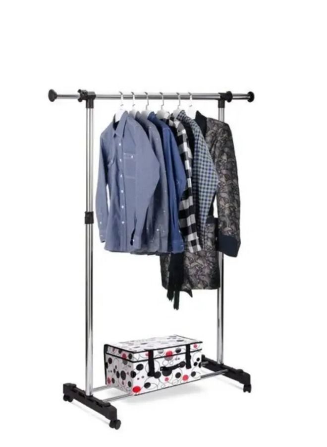 RACK STORE Stainless Steel Single Pole Portable Cloth Hanging Rack Movable And Adjustable Multipurpose Garment Organizer Stand Laundry Drying For Indoor Or Outdoor Rack With Wheels - Image 1