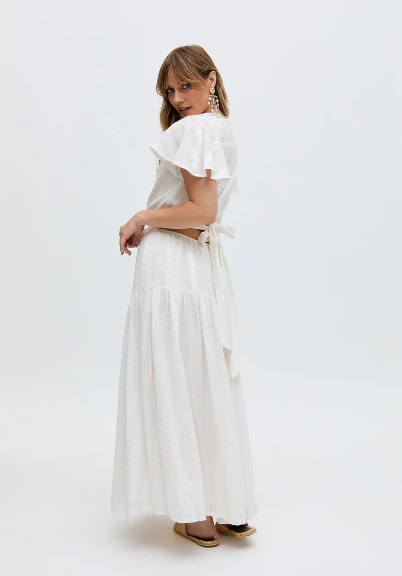 رافاي Candice Flutter Sleeve Jacquard Maxi Dress In White