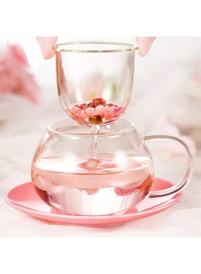 فولانري كوب شاي زجاجي لطيف على شكل فطر مع مصفاة وملعقة، إبريق شاي شفاف كاواي مع فلتر وغطاء سيراميكي وقاعدة، مقاوم للحرارة للاستخدام المنزلي والمكتبي، 290 مل (أزرق) - Image 3