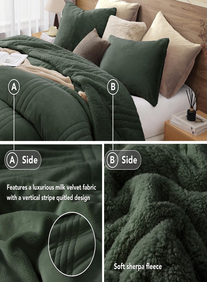 Monbix Fluffy Full Comforter Set Deep Forest, Sherpa Plush Fuzzy Comforter 3 Piece for Full Size Bed, Luxury Soft Winter Warm Bedding Set - Image 3
