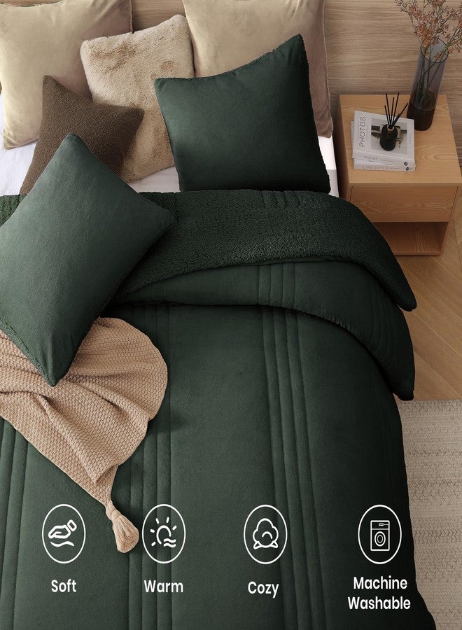 Monbix Fluffy Full Comforter Set Deep Forest, Sherpa Plush Fuzzy Comforter 3 Piece for Full Size Bed, Luxury Soft Winter Warm Bedding Set - Image 4