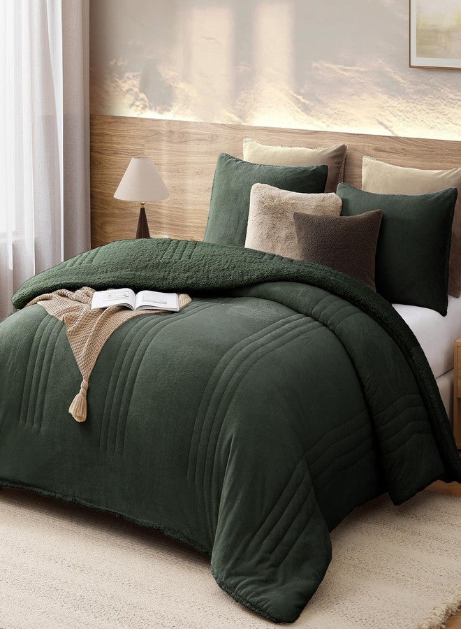 Monbix Fluffy Full Comforter Set Deep Forest, Sherpa Plush Fuzzy Comforter 3 Piece for Full Size Bed, Luxury Soft Winter Warm Bedding Set - Image 2