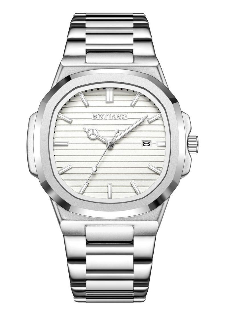 MSTIANQ Watches for Men Stainless Steel Quartz Water-Resistant Men's Watch White 40mm Dial  - Image 1