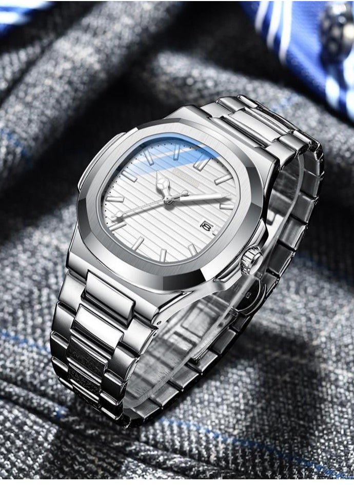 MSTIANQ Watches for Men Stainless Steel Quartz Water-Resistant Men's Watch White 40mm Dial  - Image 2