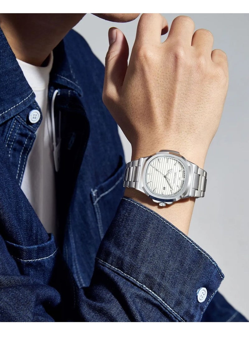 MSTIANQ Watches for Men Stainless Steel Quartz Water-Resistant Men's Watch White 40mm Dial  - Image 3